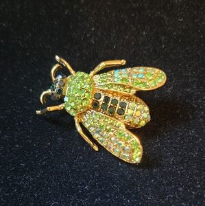 Elegant Gold and Green Bee Brooch